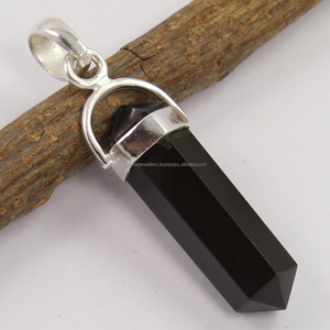 Forme de crayon Onyx noir breloques et pendentif pierre Fine femmes prix de gros Onyx balle pendentif pour bijoux collier pendentif - Product Image 2