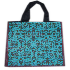 Eco Friendly Flower Print Natural Jute Tote <b>Bag</b> with Rope Handle - Product Image 1