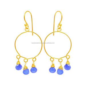 ลูกปัดควอตซ์สีฟ้า925สีทองพร้อมต่างหูลวดเงินสเตอร์ลิงสำหรับงานแต่งงานและงานปาร์ตี้-ของขวัญ - Product Image 1