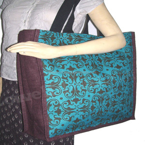 Eco Friendly Flower Print Natural Jute Tote <b>Bag</b> with Rope Handle - Product Image 2
