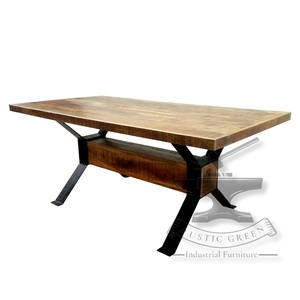 Table à manger industrielle Miami en fer et bois massif polyvalente pour les restaurants, les ateliers de cuisine en plein air - Product Image 4