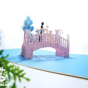 Love Bridge 3d مصنوع يدويًا لدعوة زفاف عيد الحب هدية عيد الحب