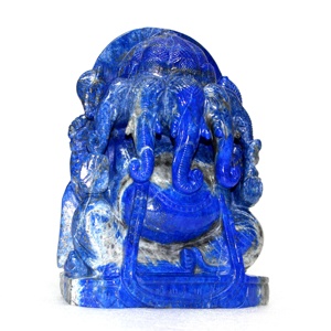Estatua de Ganesha de Cinco Caras Tallada a Mano, 9 Pulgadas de Alto, Lapislázuli, Obra de Arte Religiosa con Piedras Preciosas - Product Image 1