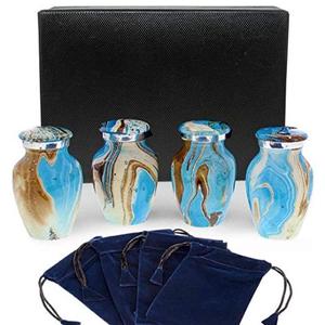 Classic Memorial Royal Blue <b>Fire</b> Set of 4 with Velvet <b>Box</b> Keepsake Pets Cremation Urns for Funeral Ashes Metal Brass/Aluminum - Product Image 5