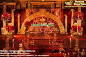จัดงานแต่งงานแบบอินเดียใต้แกรนด์วัดสไตล์เวทีจัดงานแต่งงานแบบดั้งเดิมวัดเวทีแกะสลักสีทองเวทีสำหรับงานแต่งงานอินเดียใต้ - Product Image 5