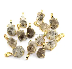 Colgante de GEMA de diamante Natural herkimer, colgante de aspecto crudo rugoso, enchapado en oro de 24k para collar de cadena - Product Image 1