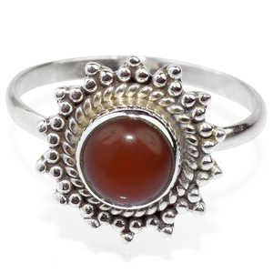 Anillo de Plata de Ley 925 con forma redonda de cornalina, anillo con bisel rojo y naranja, joyería de plata 925 - Product Image 3