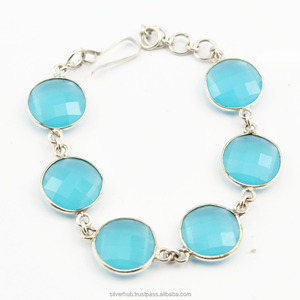 Natural Chalcedony Gemstone <b>Silver</b> <b>Bracelet</b> Chalcedony <b>Silver</b> <b>Bracelet</b> for Women 925 <b>Sterling</b> <b>Silver</b> Link Chain <b>Bracelet</b> Jewelry - Product Image 1