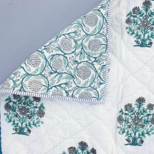 Edredón de cama doble jaipuri rajai con estampado de algodón suave azul estampado a mano - Product Image 4