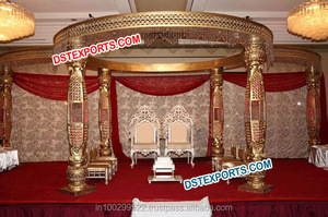 Rajasthani-Mandap de boda de diseño, Panel de flores de boda, Mandap de Pilar dorado - Product Image 6