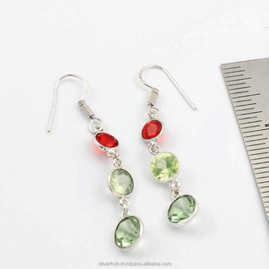 Unique 925 Sterling <b>Silver</b> Multi Quartz Gemstone Handmade <b>Dangle</b> <b>Earrings</b> Supplier In Bulk Wholesale Price ODM OEM - Product Image 1