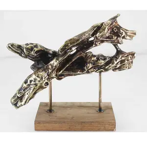 Decorative Metal Sculpture With Antique Brass Finishing Premium Quality With Wooden Square Base For Home Decoration