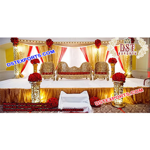 शानदार सोने Walima मंच सजावट सेट ग्लैमरस शादी मंच सजावट ग्रांड बॉलीवुड शादी चरण सेट - Product Image 1