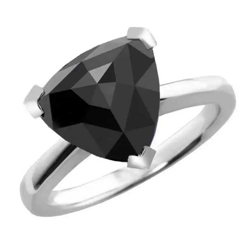 Bague luxueuse de fiançailles pour femmes, Solitaire serti de strass noirs, blanc, or 14 carats, 3.00