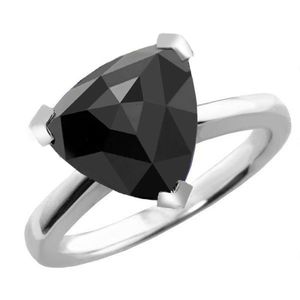 3.00 Karat Fancy Triliun Rose Cut Cincin Pertunangan Wanita Berlian Hitam Dalam 14K Emas Putih, Cincin Soliter