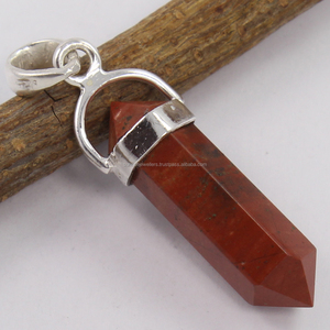 Lápiz de puntero Reiki 925 plata esterlina sólida colgante de solitario puntiagudo Hexagonal piedra preciosa JASPER rojo Natural - Product Image 2