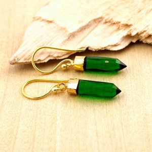 Wholesale Trendy <b>Emerald</b> Gemstone Gold Plated <b>Stud</b> <b>Earrings</b> Handmade Hook Style for Engagement Drop Pencil Jewelry Making - Product Image 2
