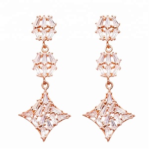 รูปสี่เหลี่ยมห้อยเหลี่ยมเหลี่ยมเพทายต่างหูหินตุรกีขายส่งงานฝีมือ925เครื่องประดับเงินแท้ - Product Image 1