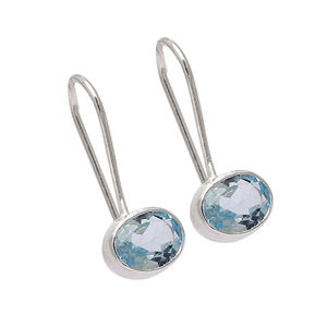 Pendientes de alambre de oreja fija con piedras preciosas de Topacio Azul, joyería de plata de ley 925, pendiente de moda para fiesta de aniversario de boda. - Product Image 2