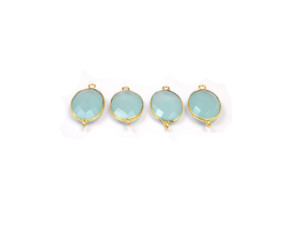 Pérou Calcédoine Gemme Résultats Plaqué Or 18K 4 Pièces Fabrication de Bijoux Forme Ovale Double Bail Facettes Lunette Connecteur - Product Image 3