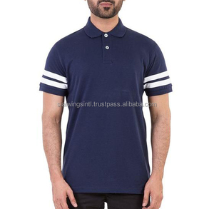 Polo a rayas en brazos para hombre, Camiseta de algodón bordada con diseño de tu propia marca, color azul oscuro - Product Image 1