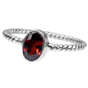 Anillo de plata de primera ley con forma ovalada para mujer, sortija, plata esterlina 925, granate rojo - Product Image 3