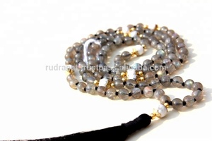 108หินลาบราดอไรต์อัญมณีธรรมชาติลูกปัดกลมพู่ห้อยสร้อยคอมาลาสิ่งศักดิ์สิทธิ์เครื่องประดับลูกปัดโยคะ - Product Image 3