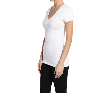 T-shirt à col en v pour femmes, logo et couleur personnalisés, T-Shirts simples à manches courtes pour adultes - Product Image 4