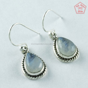 925 Sterling <b>Silver</b> <b>Drop</b> <b>Earrings</b> with Blue Fire Rainbow Moon Stone Elegant Party and Wedding Accessory or Gift - Product Image 3