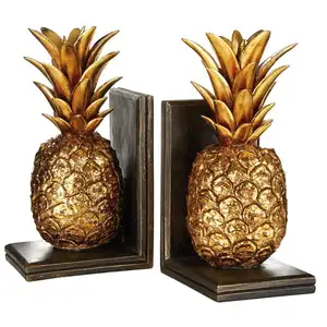 Toptan Modern benzersiz Custom Made dekoratif Metal demir ananas pirinç antika Bookends heykel odası dekorasyon için