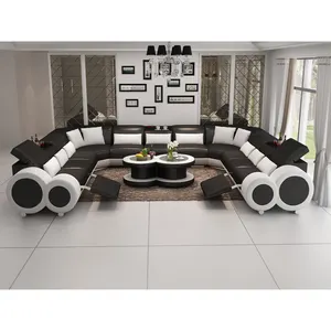 Sofá de couro moderno sala de estar em forma de u