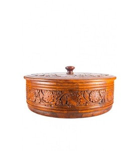 Boîte de rangement en bois de forme ronde, panier en bois fait à la main, seau en bois sculpté, boîte de travail pour pot à polir et incrusté - Product Image 3