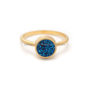 Druzy azul, anillo de piedras preciosas, Plata de Ley 925, chapado en oro, apilable, hecho a mano. - Product Image 2