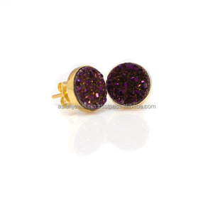 Multi Color Druzy gemstone 925 <b>sterling</b> <b>silver</b> gold vermeil <b>stud</b> <b>earrings</b> - Product Image 2