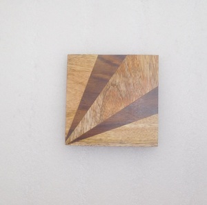 พาเลทไม้ธรรมชาติ2โทนสีชุดที่รองแก้วไม้ทรงสี่เหลี่ยมแบบคลาสสิก - Product Image 3