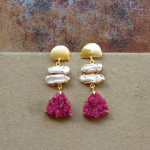 Rose Druzy Déclaration Pierres Précieuses Blanc Perle Boucles D'oreilles - Product Image 1