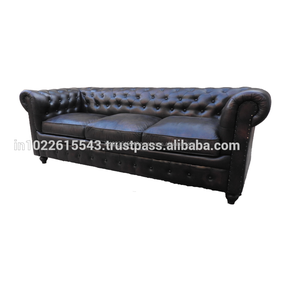 Sofá de cuero Vintage Chesterfield Industrial, chesterfields antiguo sofá de cuero negro de 3 plazas - Product Image 1
