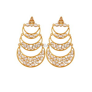 White Zircon Gemstone Earrings Silver Gold Plated Half Moon Dangle Earrings Jewelry Supplier - Product Image 1
