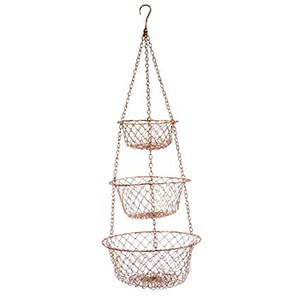 Panier suspendu à 3 niveaux plaqué cuivre, panier de fruits en fer forgé, panier de ferme, panier de rangement, panier polyvalent - Product Image 1