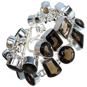 Jewelry Manufacturer .925 Sterling <b>Silver</b> Faceted Free Size Smoky Quartz Gemstone <b>Bracelet</b> - Product Image 1