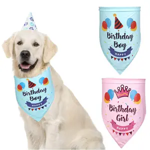 Commercio all'ingrosso In magazzino accessori per animali domestici triangolo bandane per cani bavaglini Fashion Designer Birthday Pattern Pet Dog Bandana