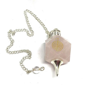 Péndulo de Reiki grabado de cuarzo rosa, venta al por mayor, piedra curativa Natural para meditación - Product Image 1