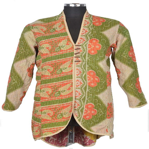Ethnic Boho Banjara Traditional Style Printed Katha High Fashion Women's Genuine Leather Reversible Eco-Friendly Triple <b>Jacket</b> - Product Image 1