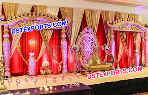 Manavrai etapa decoración tradicional de fibra de tallado escenario fibra dorada decoración de escena de boda - Product Image 3