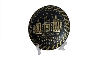 Placa Decorativa de Metal con Grabados de Edificios, Tono Dorado, 99 Nombres de Alá, 20 cm, Circular, para Pared - Product Image 2