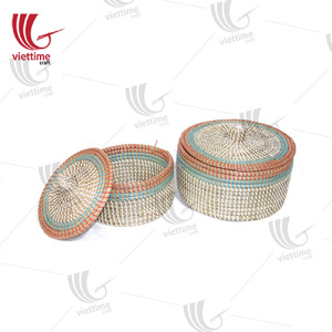 Atractiva Cesta Vietnamita de Mimbre de Algas Marinas y Tejido de Hilo Plástico con Tapa - Product Image 2