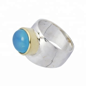 Bague d'éternité en vermeil calcédoine bleue bicolore en argent sterling 925 bijoux fins pour fiançailles ou cadeau de mariage - Product Image 3