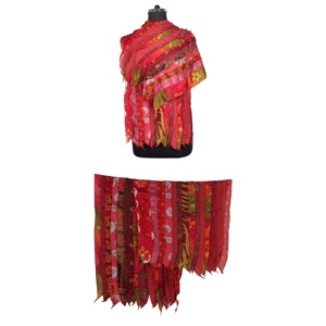 Écharpe en Soie Vintage Sari Écharpe Cou Wrap Bohème Étole Indien Dupatta Réversible Indien Sari Patches Écharpe Réversible Colorée - Product Image 1
