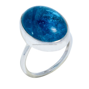 Piedra preciosa crisocola azul Natural, anillo liso de Plata de Ley 925, ajuste de bisel de joyería, anillo clásico de moda para regalo de boda - Product Image 1