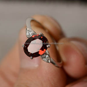 ทำด้วยมือ925เครื่องประดับเงินสเตอร์ลิงแหวนโกเมนควอตซ์และแหวนพลอย CZ สำหรับงานแต่งงานงานหมั้นครบรอบหรือของขวัญปาร์ตี้ - Product Image 3